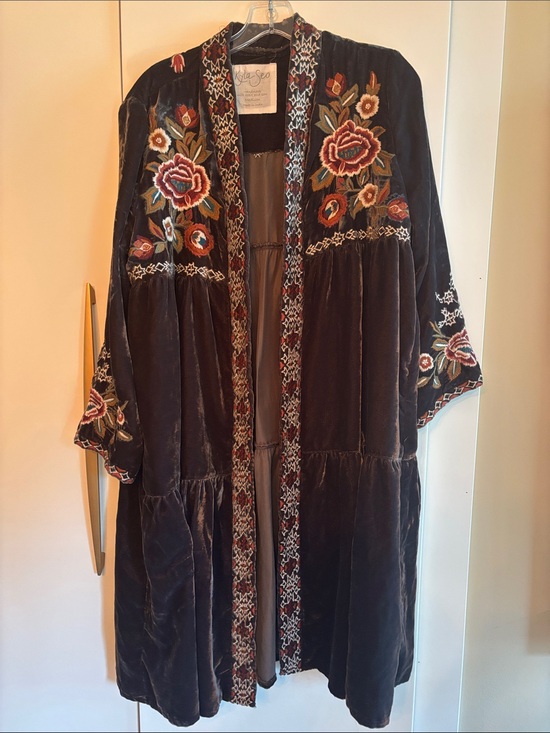 Kyla Seo Jackets & Blazers - Kyla Seo Boho Embroidered Velvet Jacket - Chocolate Brown with Floral Accents